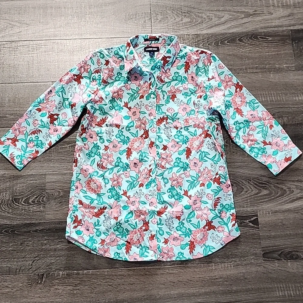 🦩 Lands End no iron supima 3/4 sleeve Top 🦩 - Picture 1 of 5